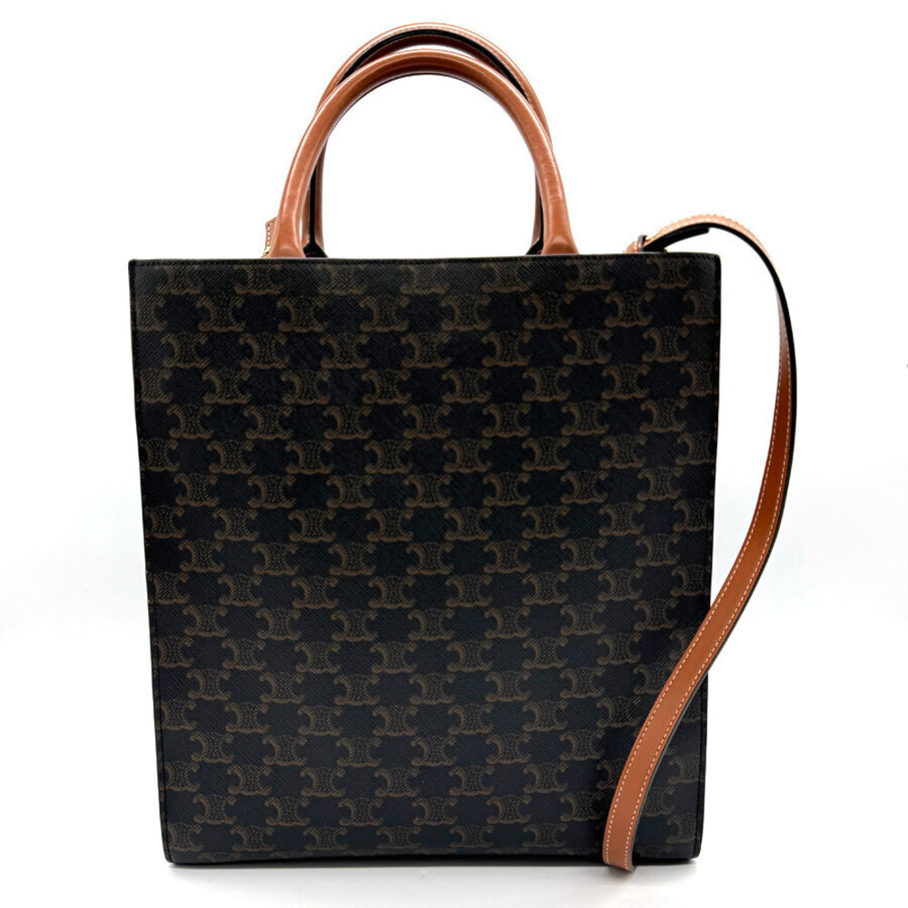 Celine Handbag Cabas Shoulder Brown Bag Leather Triomphe Vertical